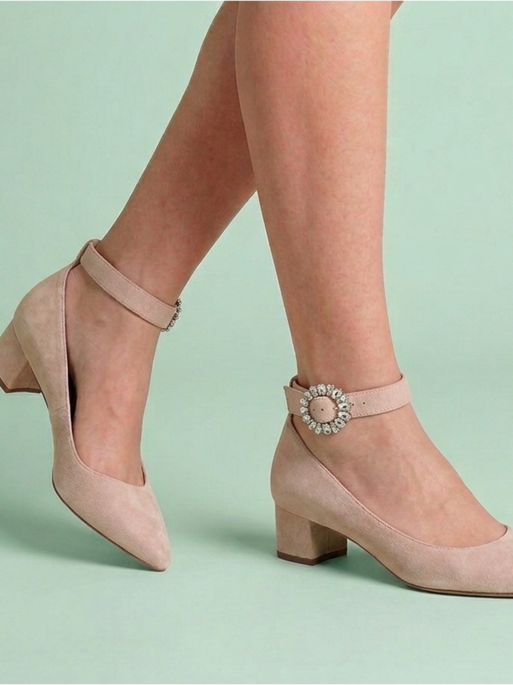 Nine West Beige Suede Pointed-Toe Ankle Strap Heels Sz 7.5 feminine, glam,